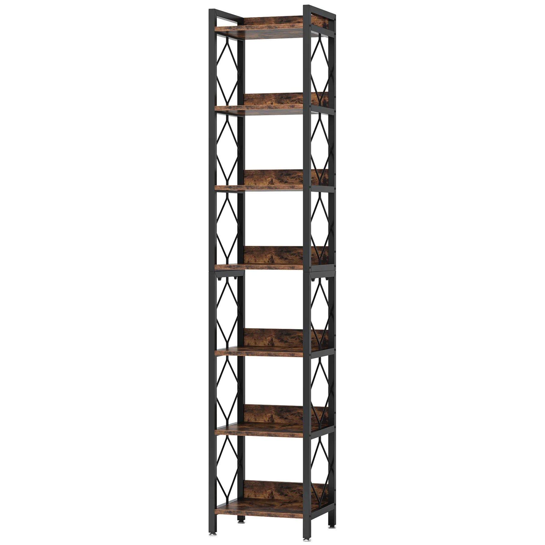 Extra Tall 7-Tier Rustic Brown Narrow Corner Bookshelf