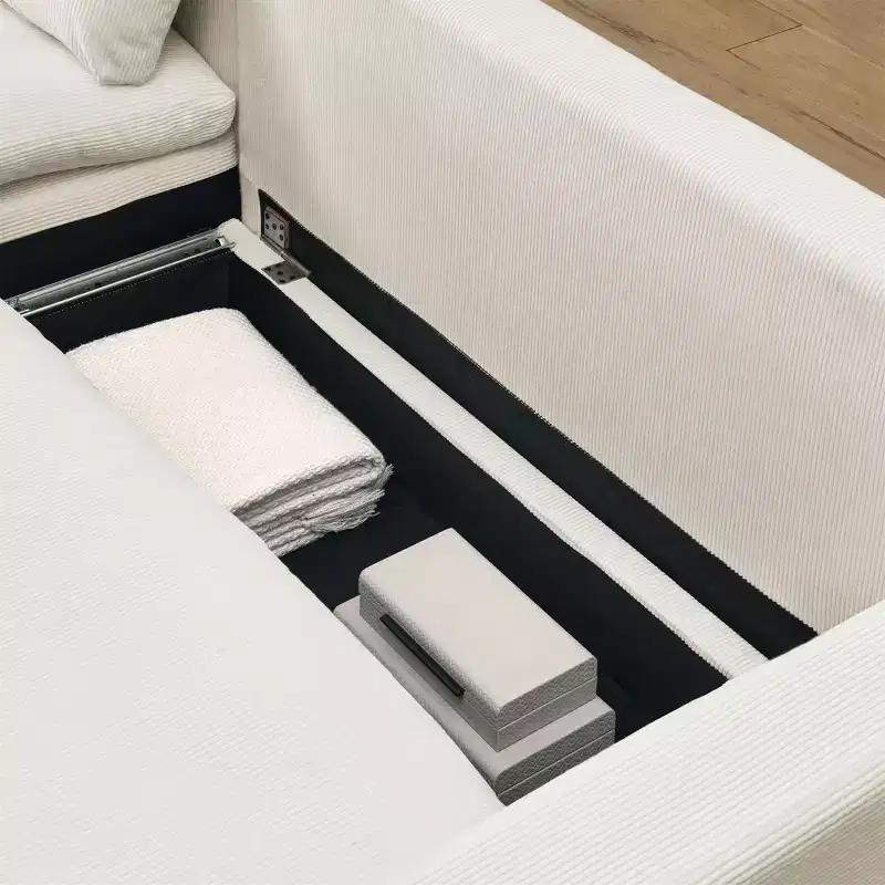 90 L-Shaped Convertible Sleeper Sofa Bed, Pull Out Bed with Storage & Removable Corduroy Covers for Living Room