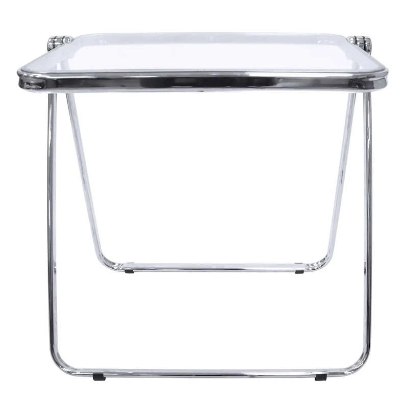 Square Plastic Folding End Table with X-Shaped Iron Frame - Chrome Finish