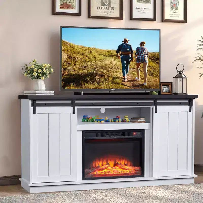 63 Tv Stand For Tvs Up To 80 With Open Storage Shelves And Cabinets