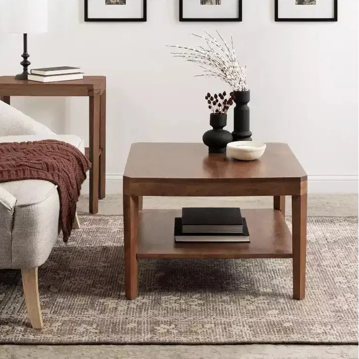 Walnut Brown Square 2-Tier Coffee Table, 1-Piece