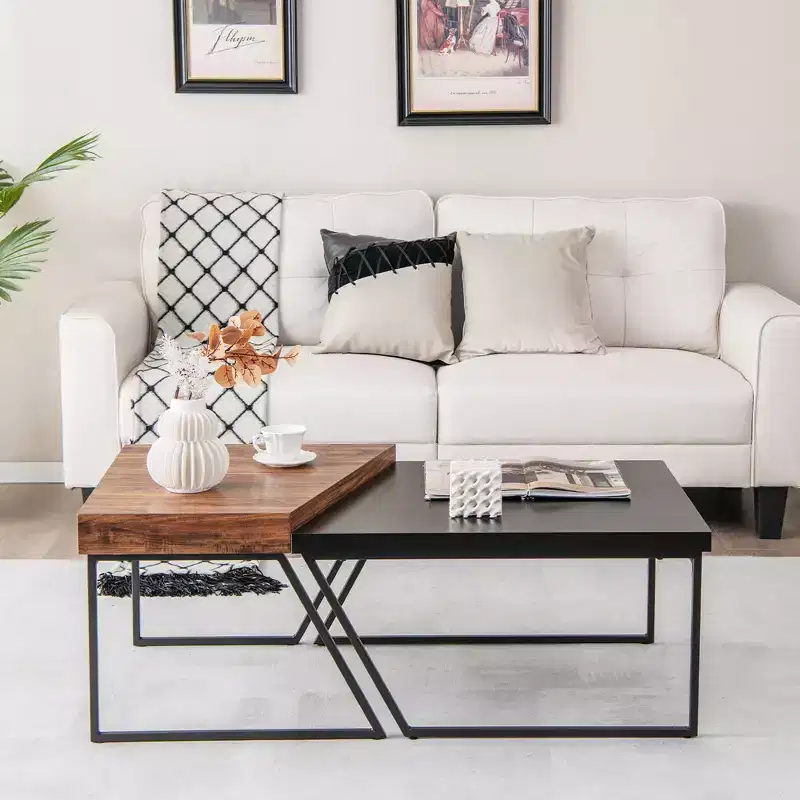 Costway Nesting Table Modern Coffee Table Set of 2 Stacking Side Table for Living Room