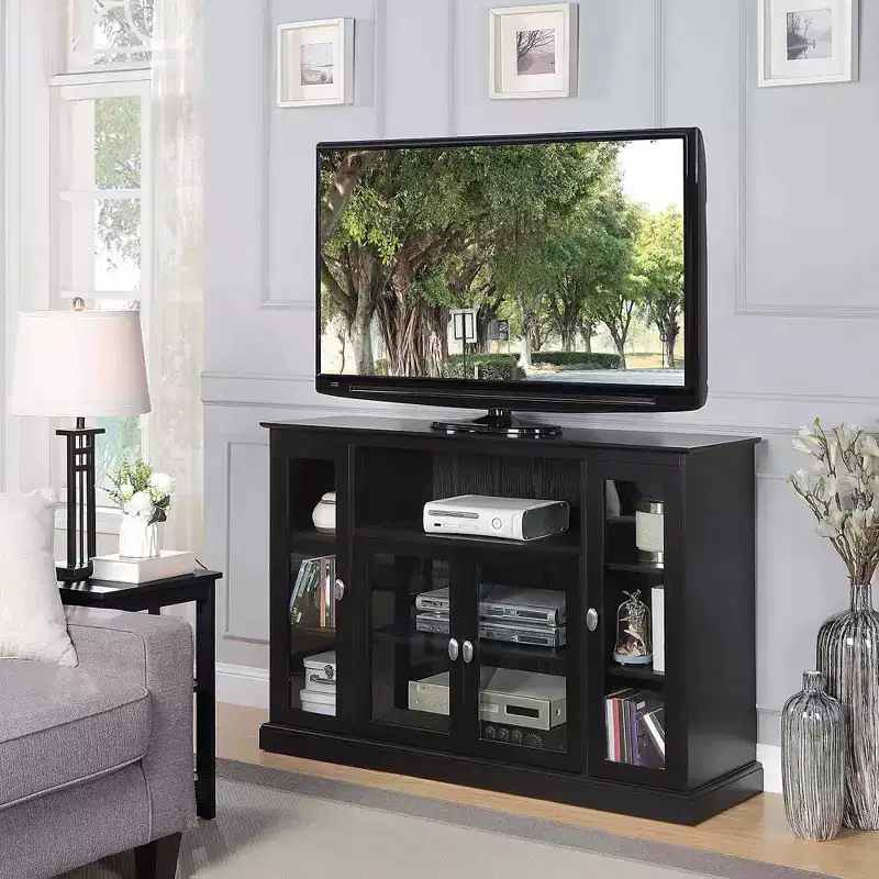 Breighton Home 60" Summit Highboy TV Stand with Storage Cabinets and Shelves Black