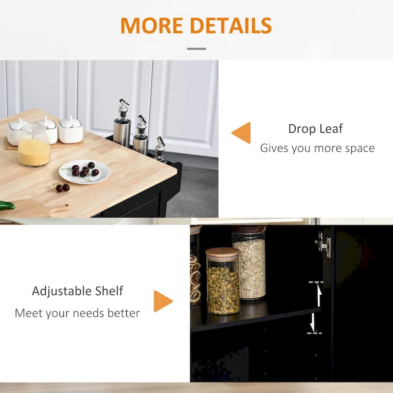 Mobile Kitchen Island With Drop Leaf(no include stool)