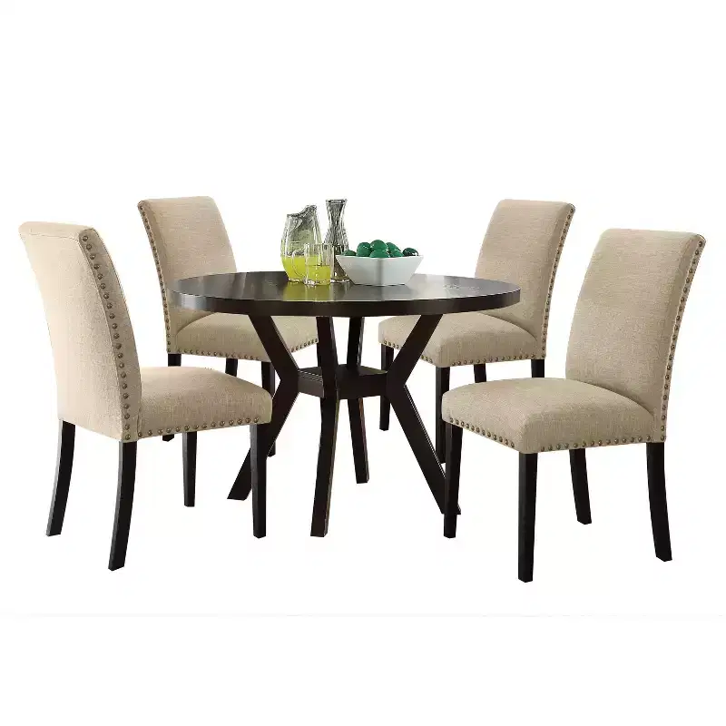 Drake Dining Table Wood/Espresso - Acme Furniture: Flared Legs, Lower Shelf, Seats 4