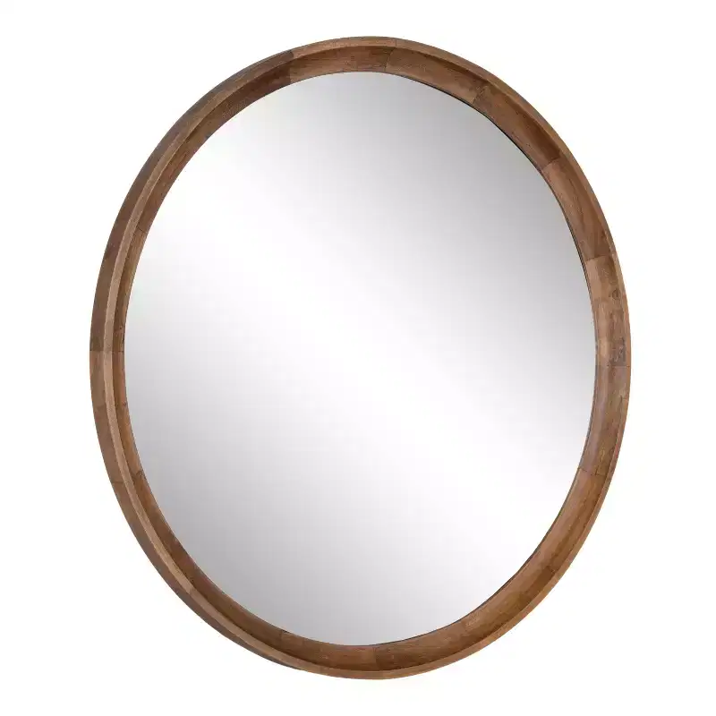 Round Wood Wall Mirror with Decorative Frame, Hanging Mirror for Home Decor