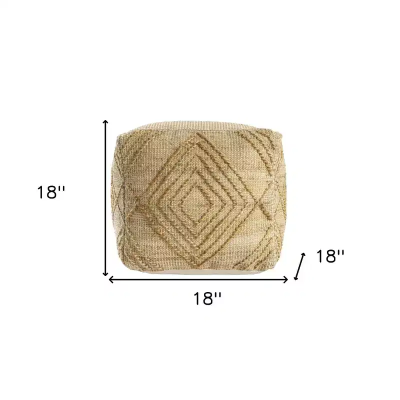 HomeRoots 18 Natural Jute Blend Cube Geometric Pouf Ottoman