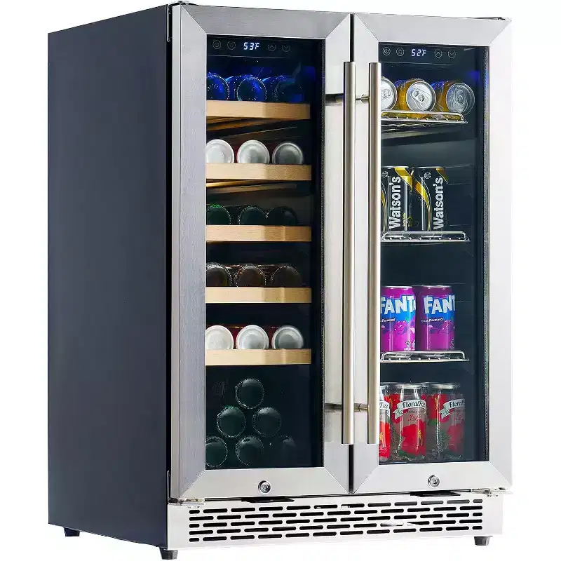 AMERLIFE Beverage Refrigerator, Wine and Beer Cooler with Glass Door, Adjustable Shelves, LED Touch Panel, Built-In or Freestanding Use