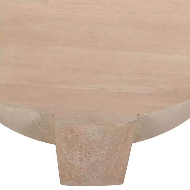 Royal Hampton 35 Inch Round Drum Coffee Table with 3-Leg Base, Sandblasted Mango Wood