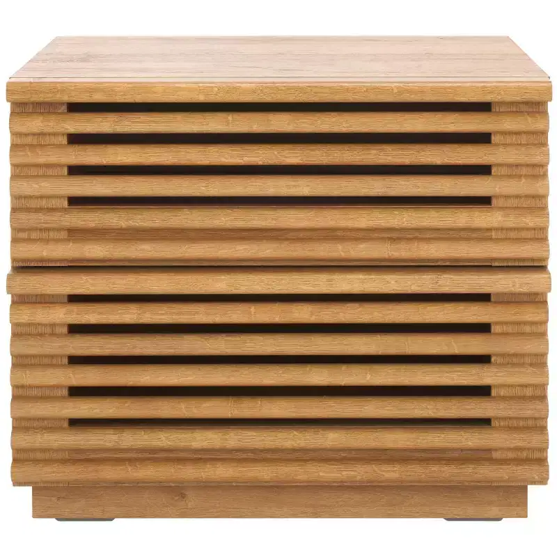 2-Drawer Nightstand with Reeded Wood Detail & Tapered Legs, Walnut Finish