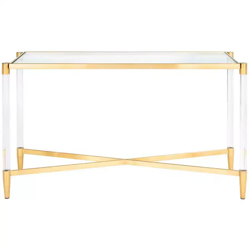 Acrylic Console Table with Clear Glass Top & Gold Hairpin Legs