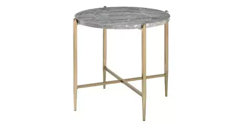24 Champagne And Light Gray Manufactured Wood And Metal Round End Table