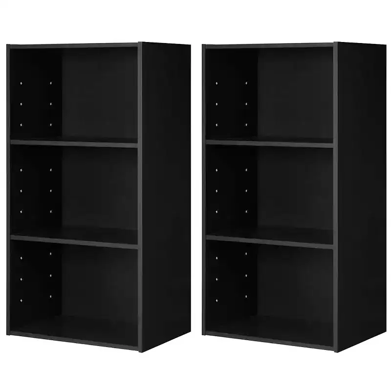 Costway 2 PCS 3 Tier Open Shelf Bookcase Multi-functional Storage Display Cabinet Black
