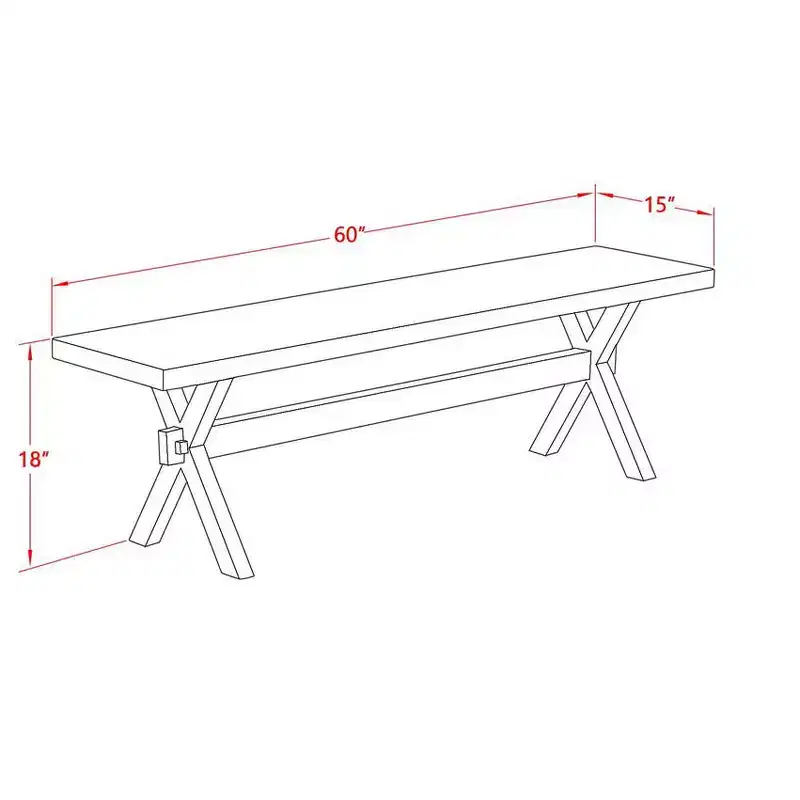 X-Style Modern Dining Room Bench with Wood Seat, 60x15x18 Inch, Pure White