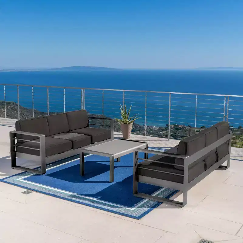 Cape Coral 3pc Metal Patio Sofa Set with Cushions - Gray/Dark Gray - Christopher Knight Home