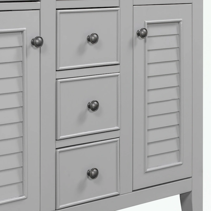 Bathroom Vanity with Ceramic Basin, Two Cabinets and Five Drawers