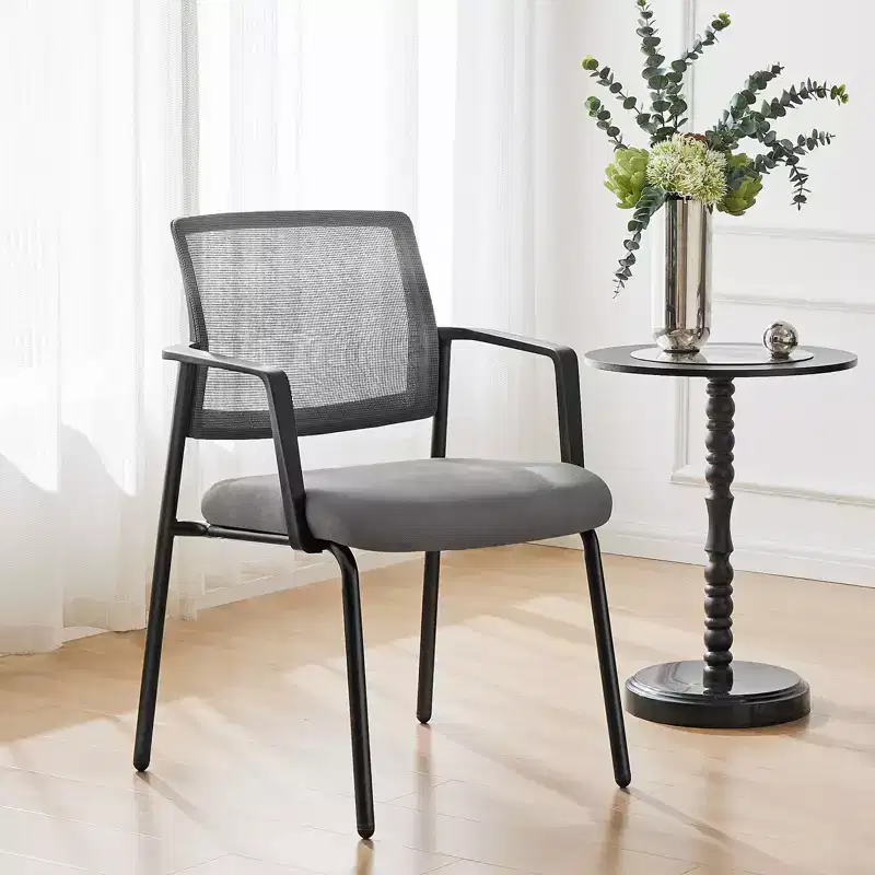Sturdy Metal Stacking Chairs with Upholstered Fabric and Mesh Backs