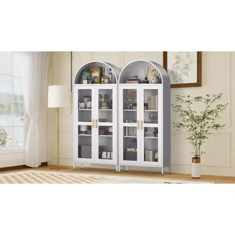 Arched Metal Entryway Cabinet, Door Pantry w/ 2 Adjustable Shelves,31x15x73
