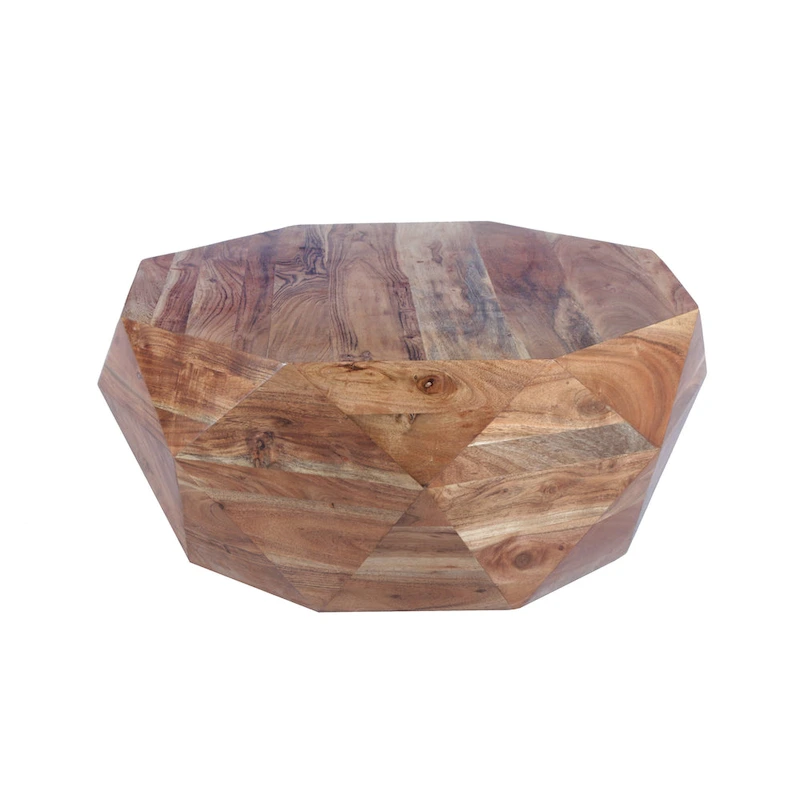 Bon 33 Inch Diamond Shape Acacia Wood Coffee Table With Smooth Top, Natural Brown