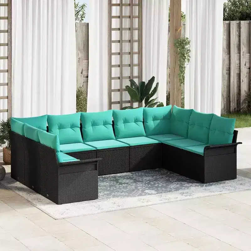 vidaXL Garden Sofa Set with Cushion 9 pcs Black Poly rattan
