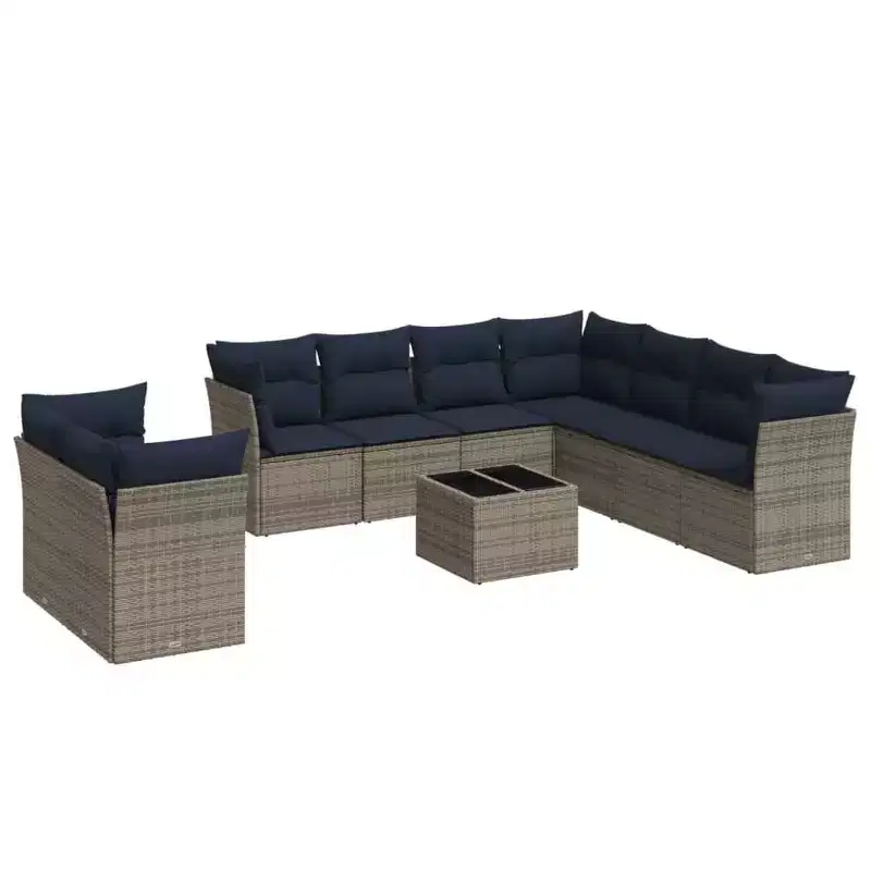 vidaXL Patio Sofa Set Black PE Rattan, Powder-Coated Steel 9 Piece