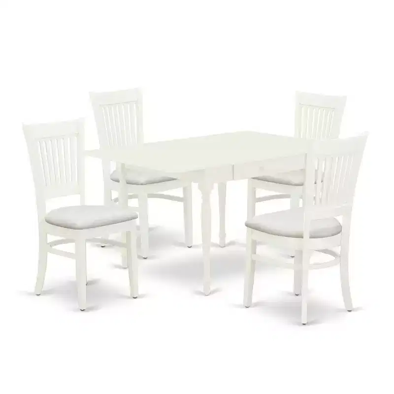 Mid Century Dining Table Set with 4 Chairs - Boho Kitchen Dinette Set - Linen White Finish