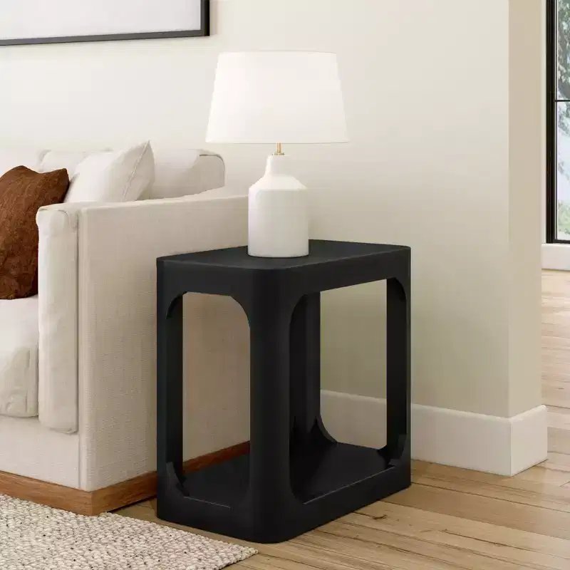 Plank+Beam Rectangular Side Table with Shelf, Slim Side Table for Living Room