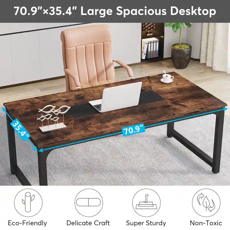 Rustic Brown Large Computer Desk, 70.8 x 35.4 in, 1-Person