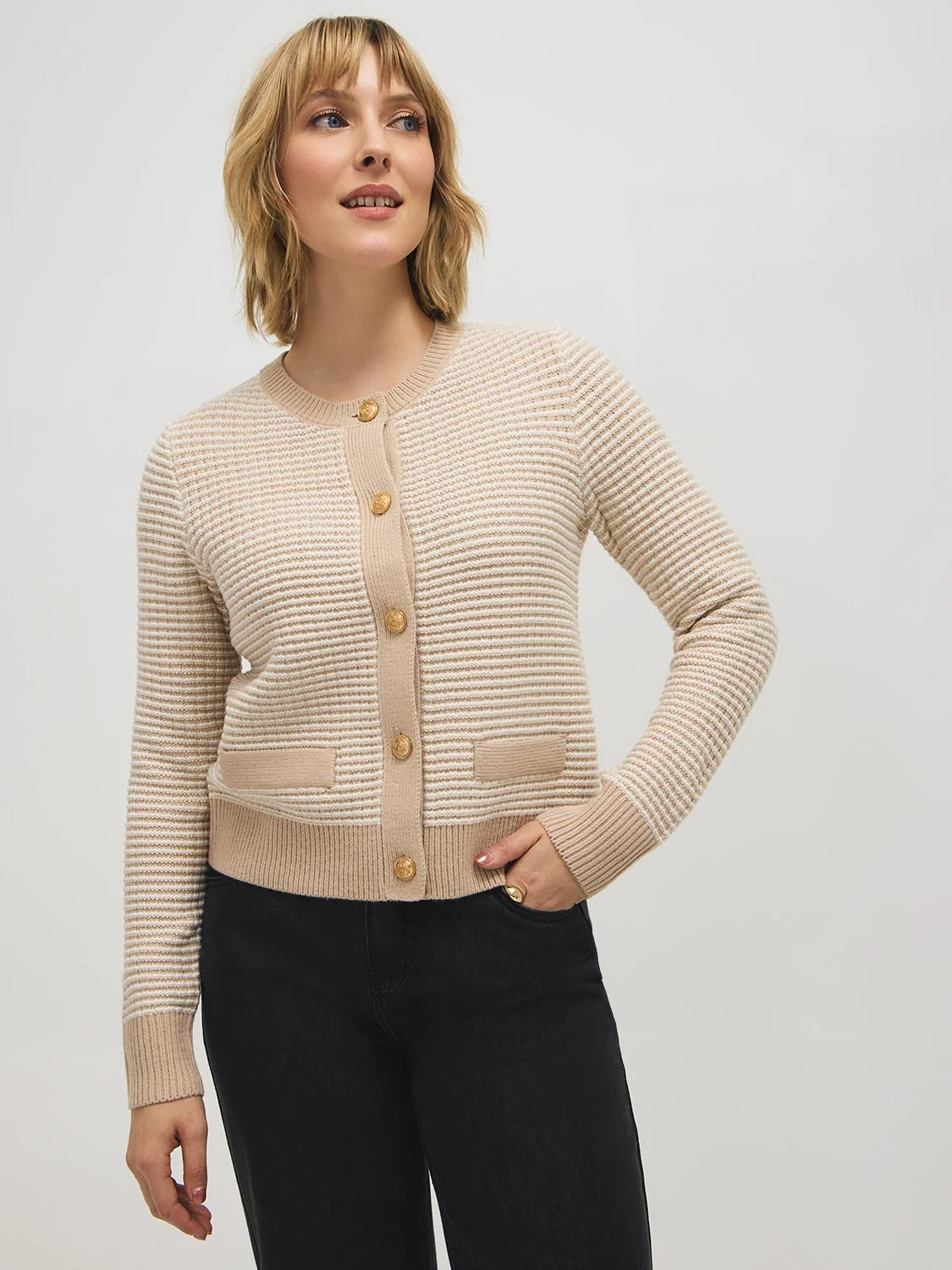 Tweed Button-Front Cardigan