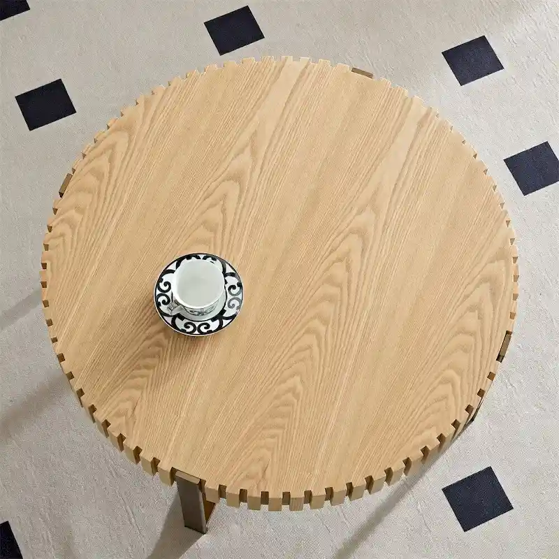 Modern 31.5 Round Coffee Table with Sturdy Metal Pedestal