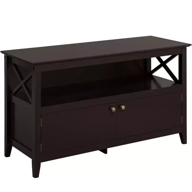 TV Stand with 2 Storage Cabinets and Open Shelf, Espresso