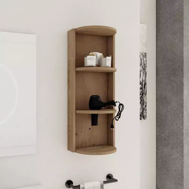 3-Tier Bathroom Corner Shelves, 12 Wall-Mounted Storage Rack with Hair Dryer Shelves,Side Cabinet Organizer,Wood Corner Shelf for Small Spaces Decor