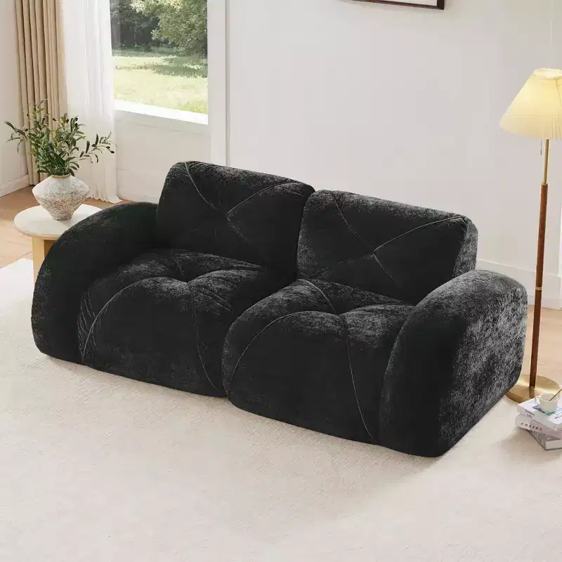 Clihome 2-Seater Tufted Sofa Couches with boneless Sofa,Soft Velvet Fabric,Bottom Anti-Slip Design,32D High Density Sponge,Ergonomic Design Bottom