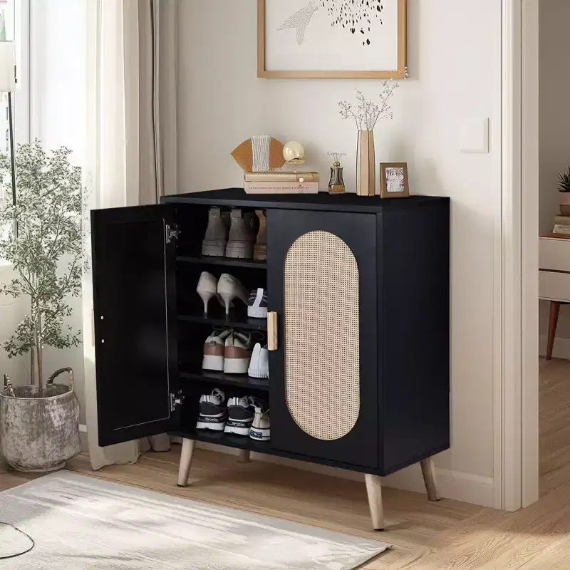 Karl Home Modern Rattan 18 Pair Shoe Storage Cabinet