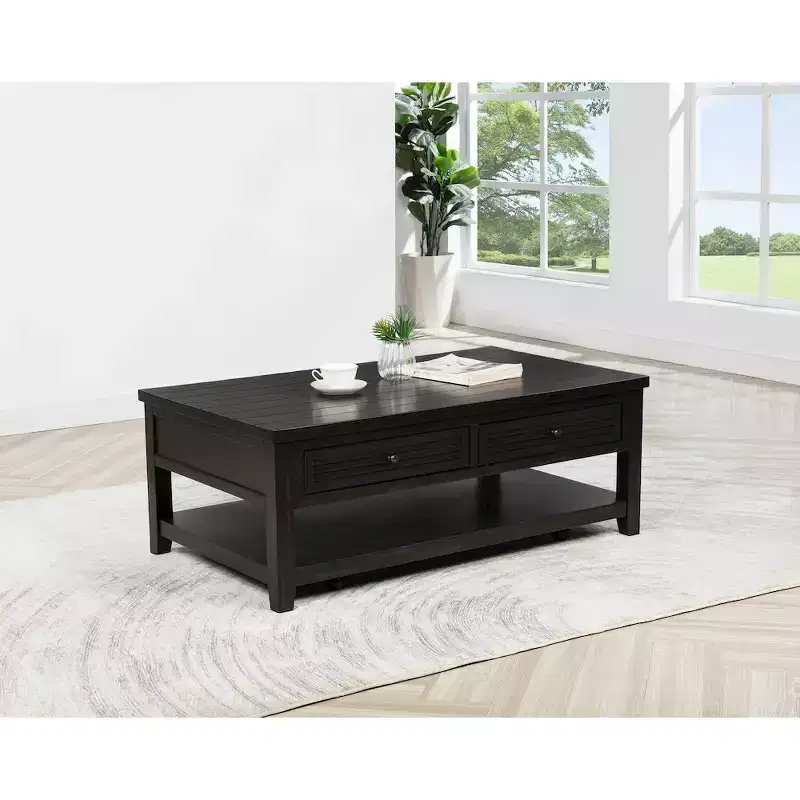 2-Drawer Rectangular Coffee Table, Distressed Java Finish