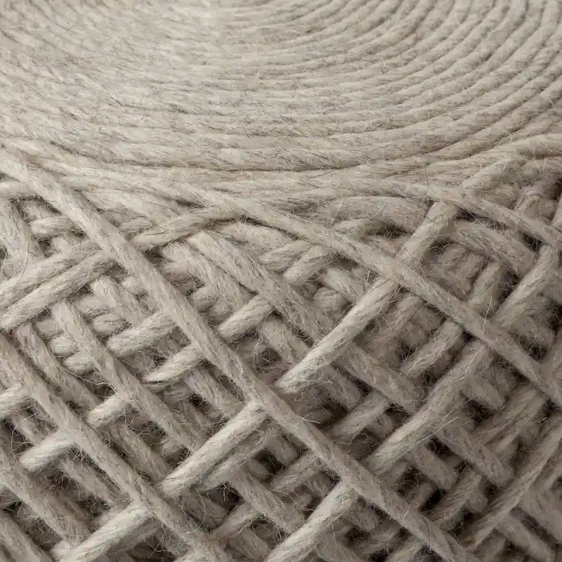 Handwoven Brown Wool Round Pouf with Diamond Weave Pattern