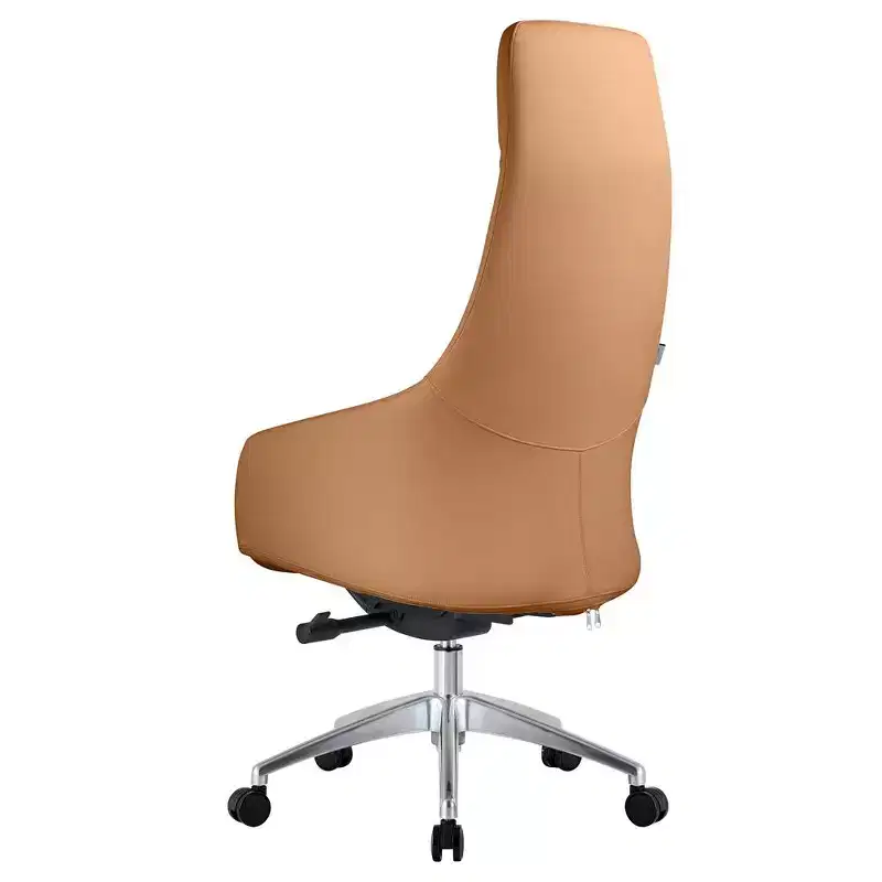 LeisureMod Celeste High-Back Leather Office Chair with Headrest - Modern Iron Frame Swivel & Tilt Executive Desk Chair