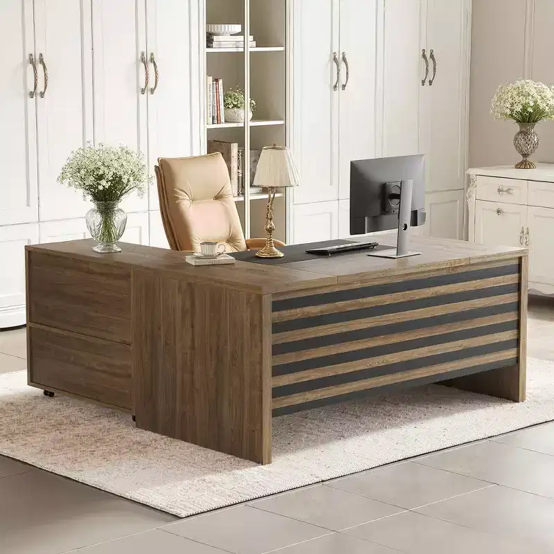 MAYEERTY 62.2 Office Desk Set: Mobile Cabinet, 450lb Capacity, Black & Grey Stripe Design