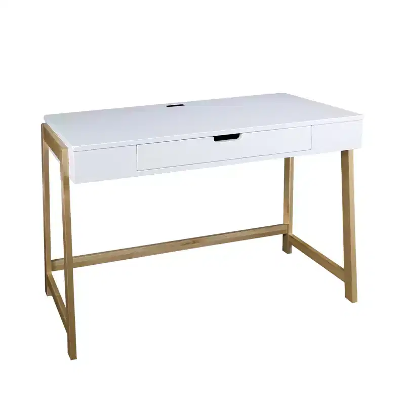 Neorustic Smart Desk with USB Ports White/Natural - Flora Home: Hardwood Construction, Easy Assembly
