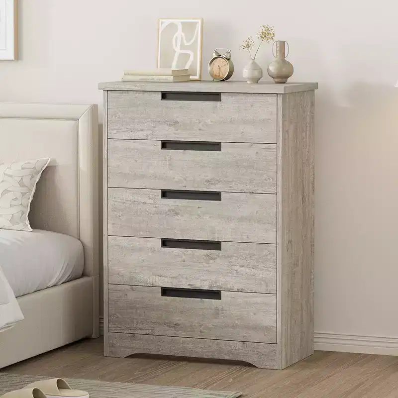5 Drawer Dresser for Bedroom, Chest of Drawers with Embedded Handles, Wooden Dresser Organizer for Living Room, Nursery, Hallway and Entryway