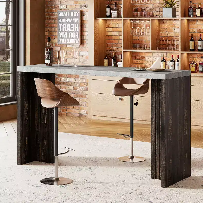 Bar Table for 4-6 People - 55 Long Counter Height Pub with Extra Thickened Tabletop, Modern Rectangular Home Bar Coffee Unit for Kitchen