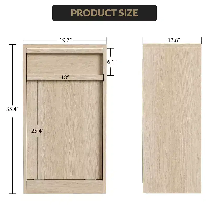 Tilt Out Trash Cabinet, Natural Wood Hidden Garbage Can Cabinet for 10/20 Gallon Bins, Pet-Proof Modern Trash Cabinet