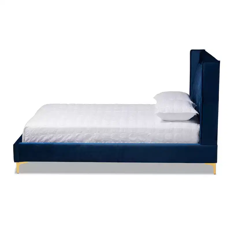 Velvet Platform Bed with Gold - Finished Legs