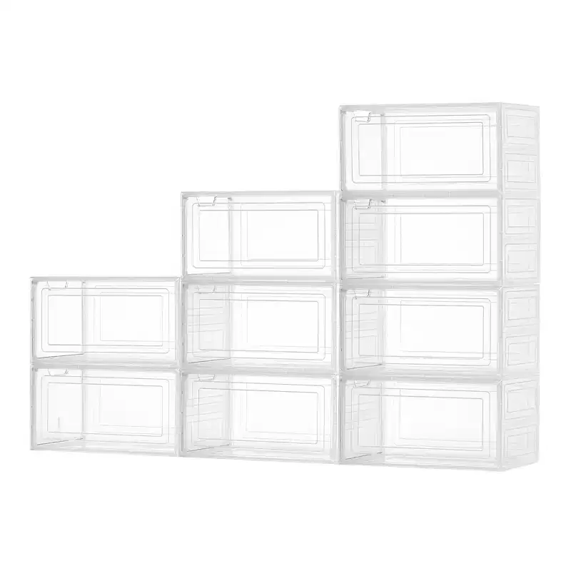 VEVOR Shoe Storage Boxes, 9 Pack Clear Stackable Shoe Boxes Storage Organizers with Magnetic Door, Fit up to US Size 13, Transparent White