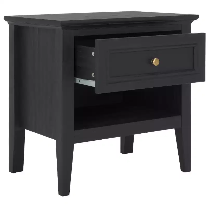 1-Drawer 1-Shelf Nightstand with Gold Pulls, Walnut Finish Bedside Table