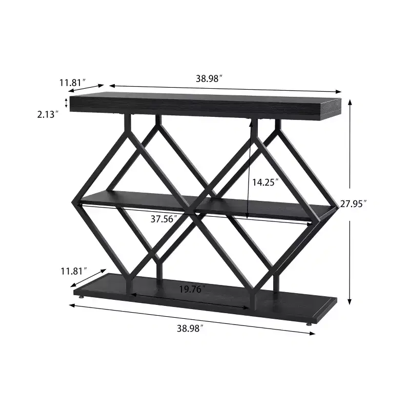 Console Table 3-Tier  Industrial Entryway Table with Diamond-Shaped Metal Frame, Open Shelf Storage, Accent Table for Living Room, Hallway & Foyer