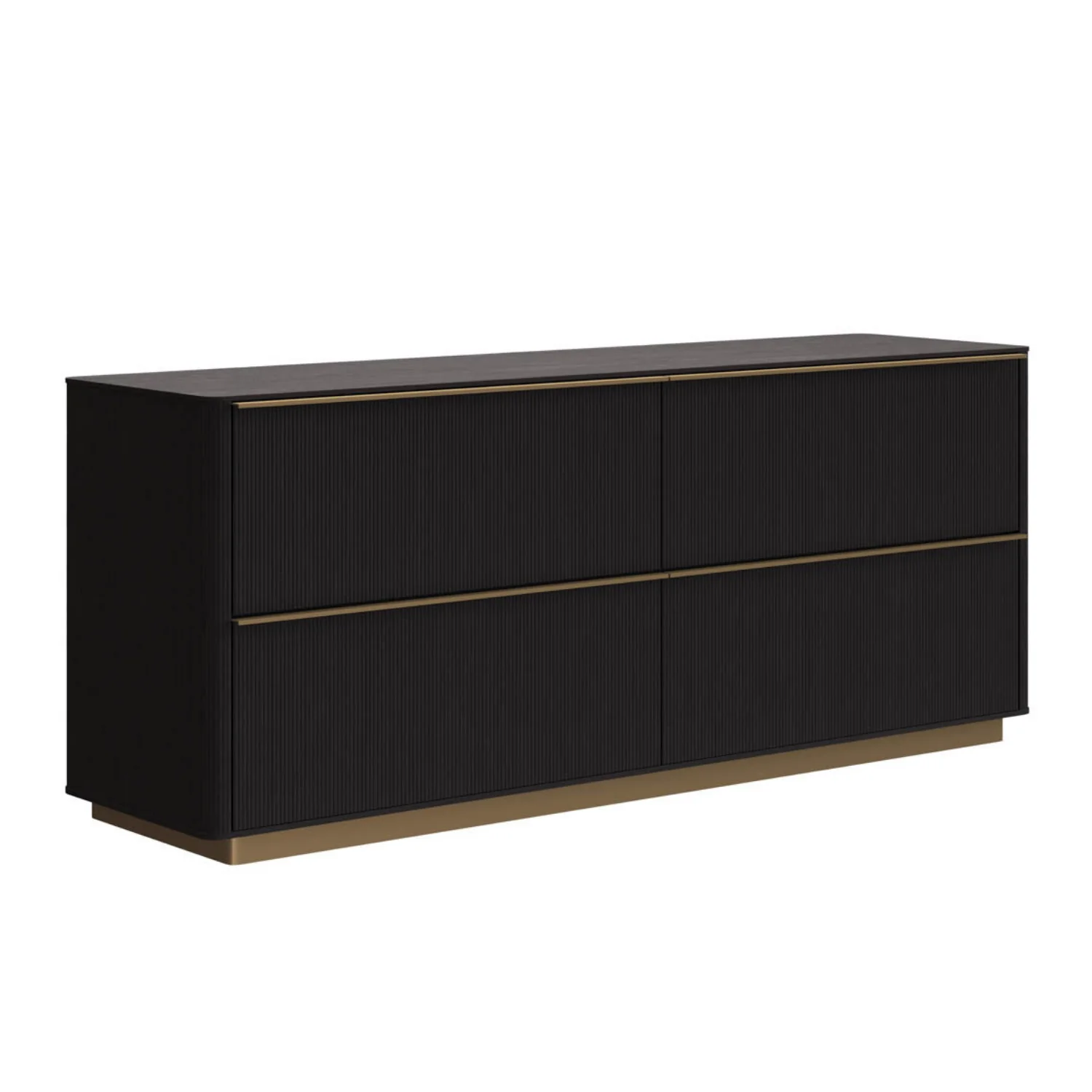 Modern Oak Dresser with Sculptural, Fluted - Bedroom | Brushed Gold Finish