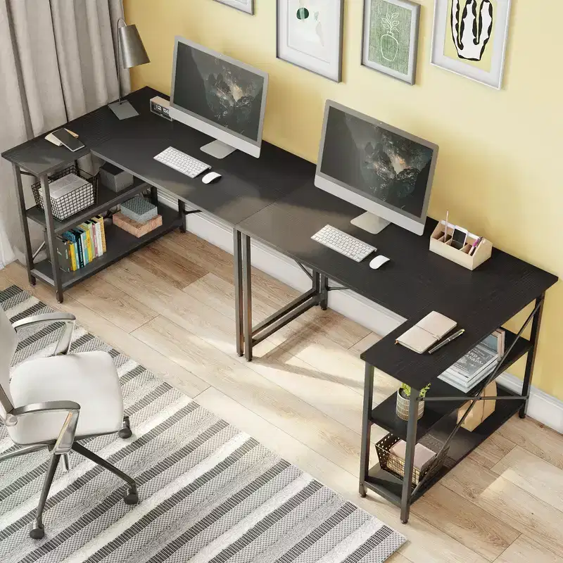 Bestier Small L Shaped Computer Desk with Storage Shelves, 47 Inch Corner Work Desk Writing Study Table Home Office Workstation for Small Space