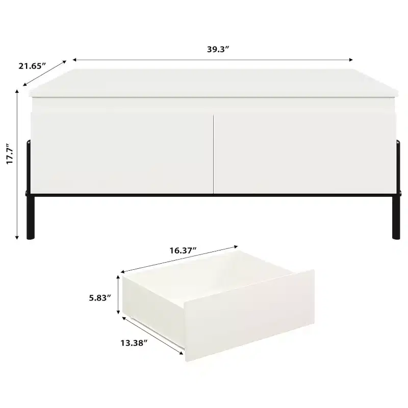 Modern White Coffee Table with Drawers & Back Open Shelf for Living Room, Office, Bedroom