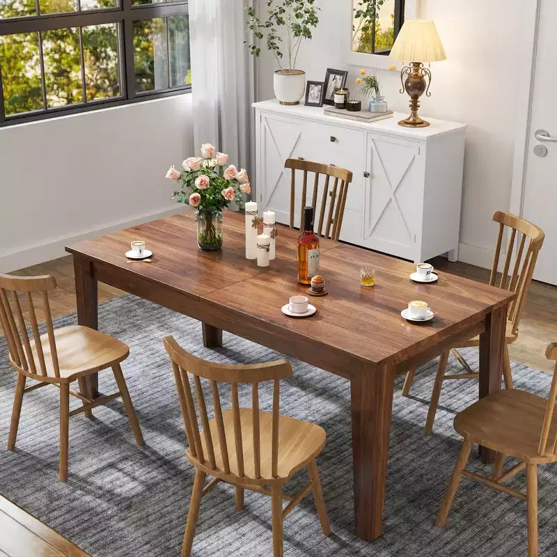 106.5IN Modern Extendable Kitchen Table with Large Tabletop, Dining Table with Thick Legs, Foldable Table for Living Room, Dining Room, Walnut